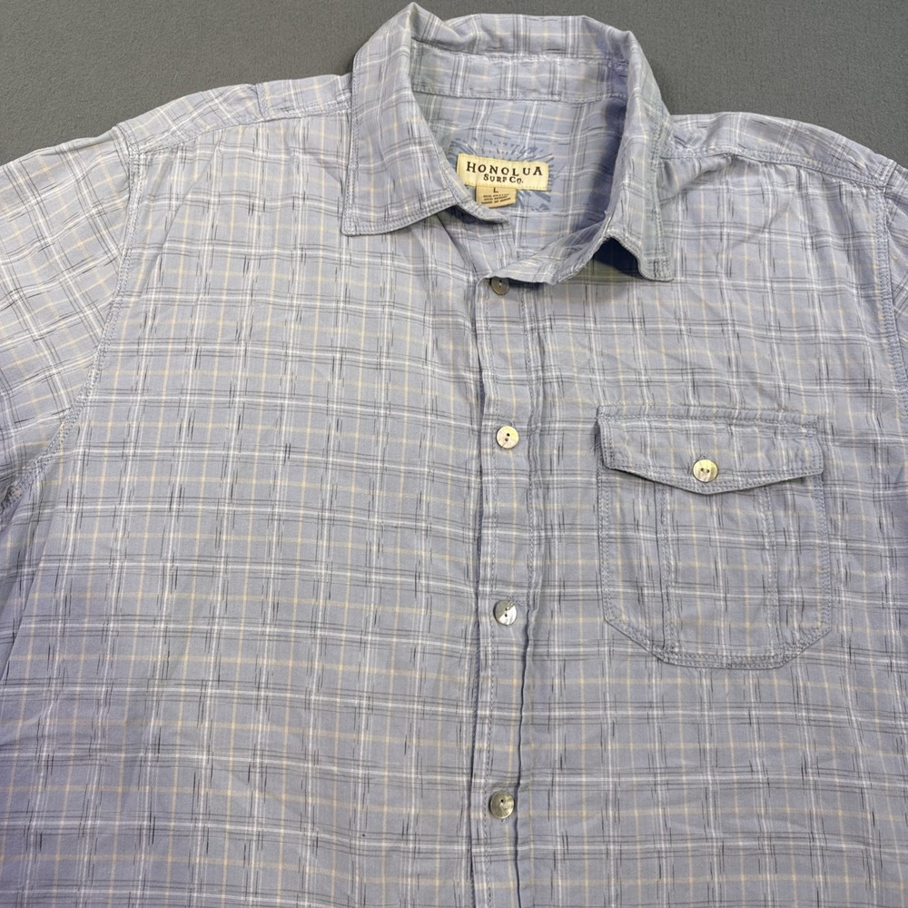 Honolua Surf Co Shirt Mens LARGE BLUE CHECK Short Sleeve Hawaiian Button Up